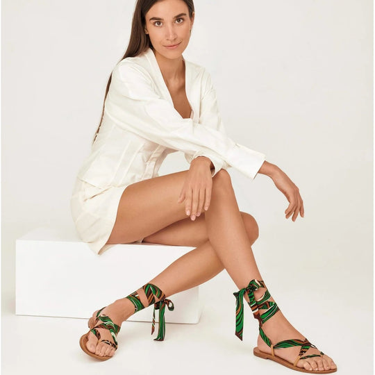 Ankle wrap sandals - emerald