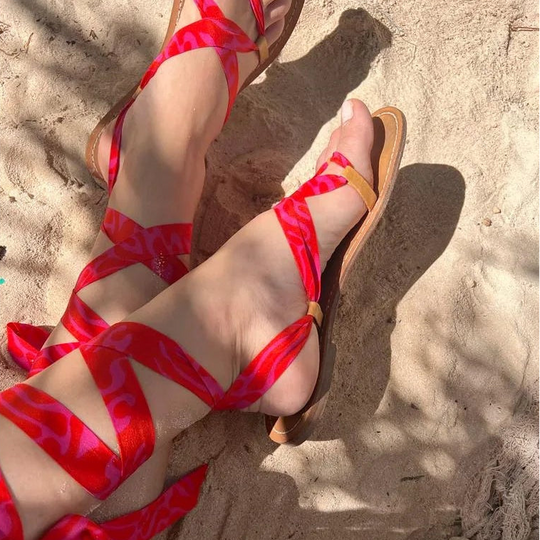 Ankle wrap sandals - candy pink