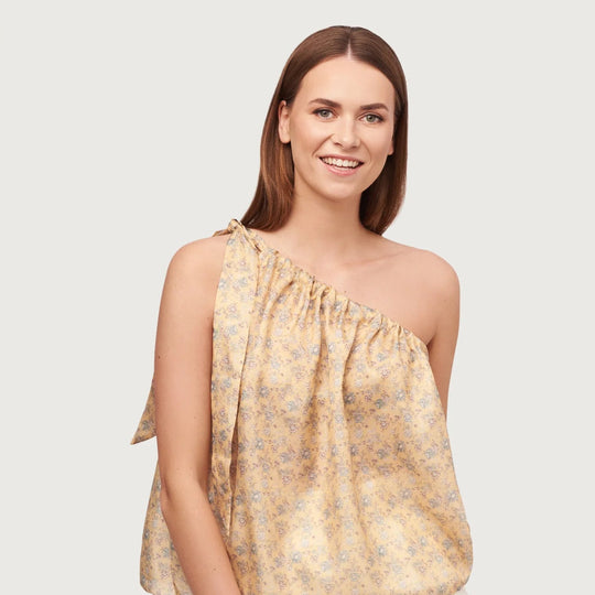 Kelly one-shoulder tie top in gold