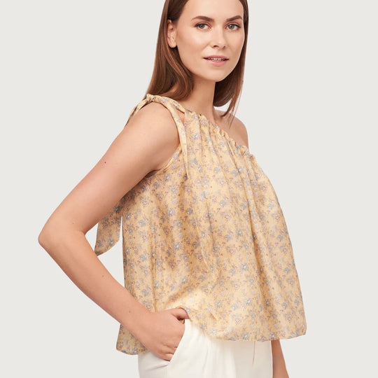 Kelly one-shoulder tie top in gold