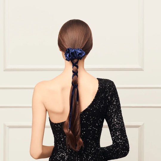 Scrunchie-style silk hair tie