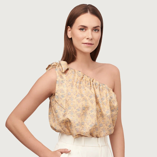 Kelly one-shoulder tie top in gold